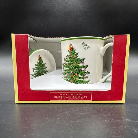 Spode Christmas Tree Mug Coaster Lid Set 12oz Ceramic Holiday Gift Ceramic - Picture 3 of 10